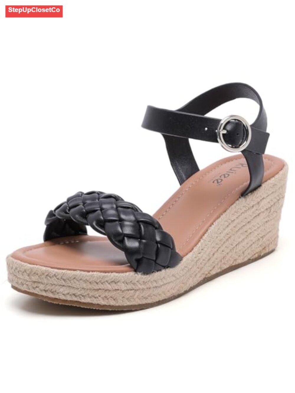 Wide Width Espadrille Wedge Sandals with Ankle Strap, Faux Leather